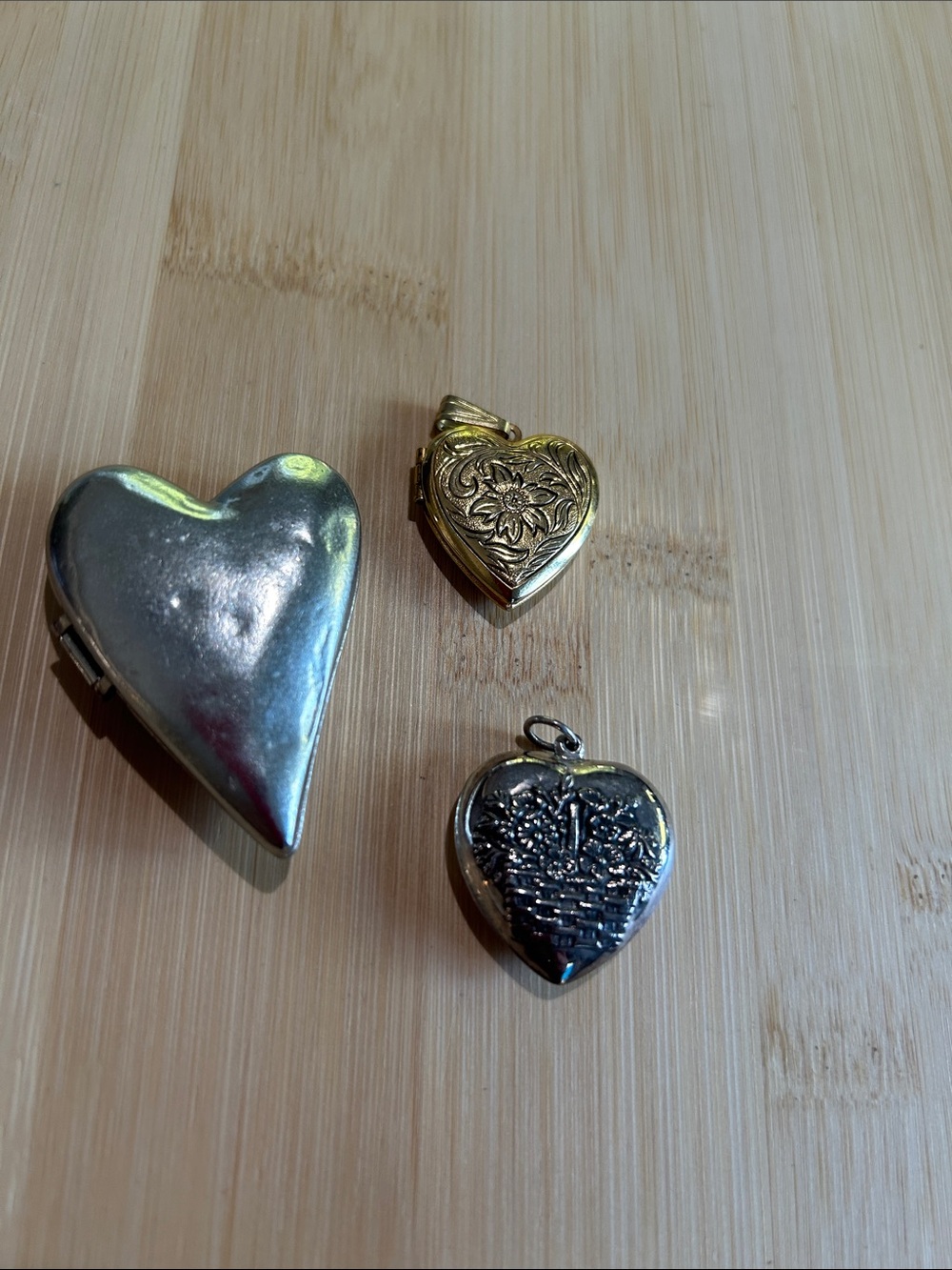 Heart Locket Trio - Gold & Silver Pendants